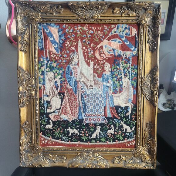 Vtg Needlepoint Margot De Paris Lady & The Unicorn Medieval Renaissance 16x20" - Picture 1 of 16